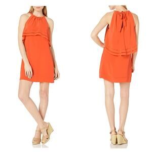 Trina Turk | Slim Solid Silk Tiered Dress in Caliente size 6